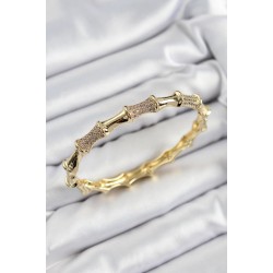 Pirinç Zirkon Taşlı Kemik Model Gold Renk Vip Kadın Bileklik