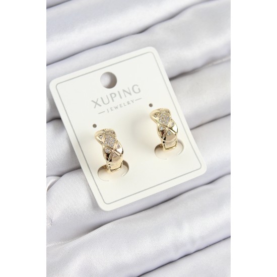 Xuping Zirkon Taşlı Geometrik Desenli Halka Model Gold Renk Kadın Küpe Xuping Zirkon Taşlı Geometrik Desenli Halka Model Gold Renk Kadın Küpe