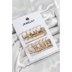 Pirinç Karışık Halka Model Gold Renk 6 Çift Kadın Küpe Set