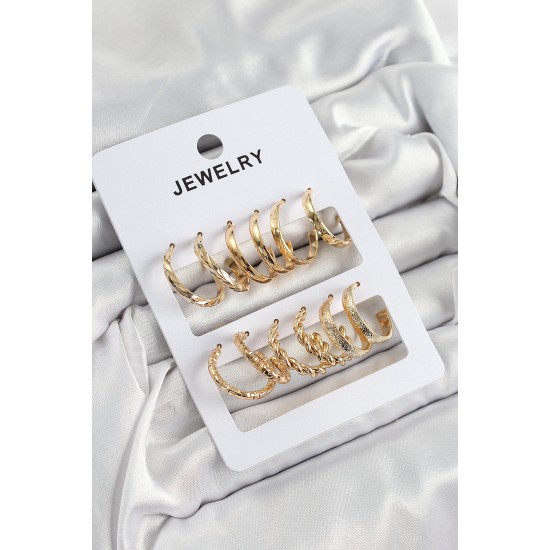 Pirinç Karışık Halka Model Gold Renk 6 Çift Kadın Küpe Set Pirinç Karışık Halka Model Gold Renk 6 Çift Kadın Küpe Set