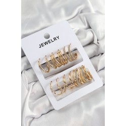 Pirinç Karışık Halka Model Gold Renk 6 Çift Kadın Küpe Set