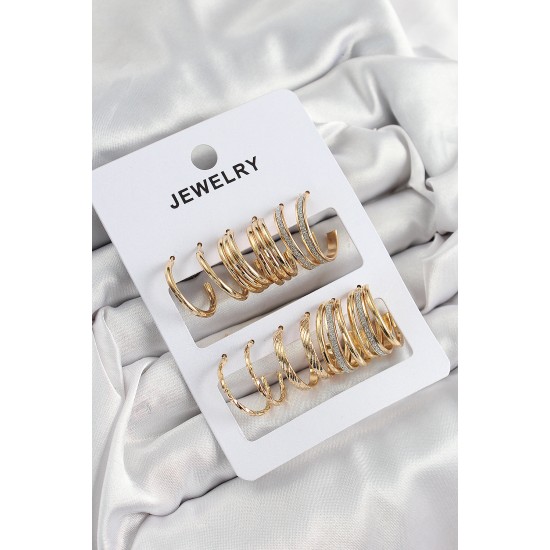 Pirinç Karışık Halka Model Gold Renk 6 Çift Kadın Küpe Set Pirinç Karışık Halka Model Gold Renk 6 Çift Kadın Küpe Set