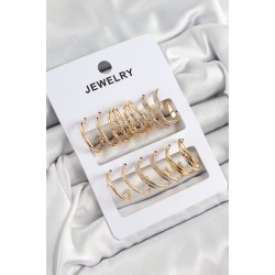 Pirinç Karışık Halka Model Gold Renk 6 Çift Kadın Küpe Set
