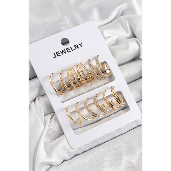 Pirinç Karışık Halka Model Gold Renk 6 Çift Kadın Küpe Set Pirinç Karışık Halka Model Gold Renk 6 Çift Kadın Küpe Set
