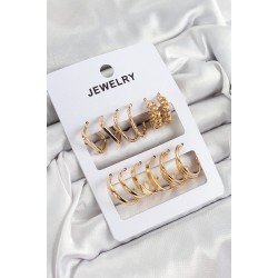 Pirinç Karışık Halka Model Gold Renk 6 Çift Kadın Küpe Set