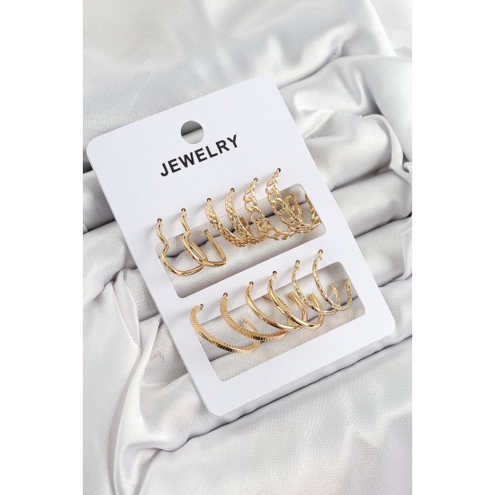 Pirinç Karışık Halka Model Gold Renk 6 Çift Kadın Küpe Set Pirinç Karışık Halka Model Gold Renk 6 Çift Kadın Küpe Set
