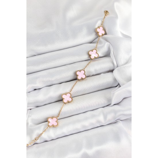 316L Çelik Pembe Sedef Yonca Model Gold Renk Kadın Bileklik 316L Çelik Pembe Sedef Yonca Model Gold Renk Kadın Bileklik