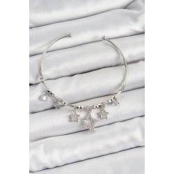 Pirinç Zirkon Taşlı Yıldız Model Gümüş Renk Charm Bileklik