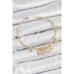 Pirinç Zirkon Taşlı Kelebek Ve Yıldız Model Gold Renk Charm Bileklik