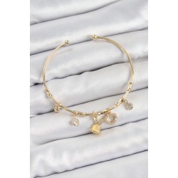 Pirinç Zirkon Taşlı Tavşan Ve Kalp Model Gold Renk Charm Bileklik