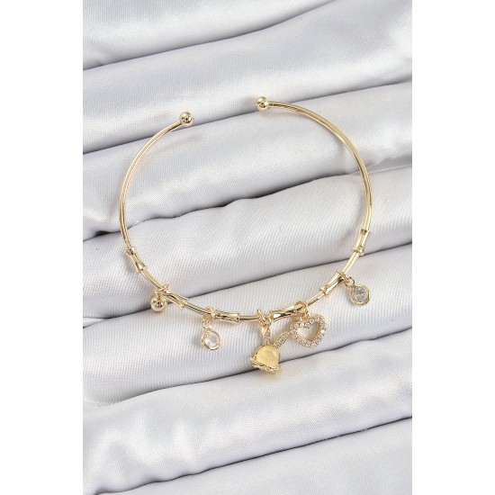 Pirinç Zirkon Taşlı Tavşan Ve Kalp Model Gold Renk Charm Bileklik Pirinç Zirkon Taşlı Tavşan Ve Kalp Model Gold Renk Charm Bileklik