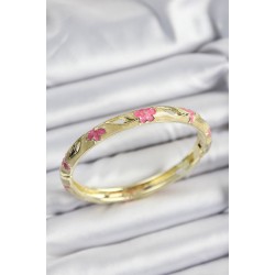 Mineli Pirinç Pembe Ve Hardal Çiçek Motifli Gold Renk Kadın Kelepçe