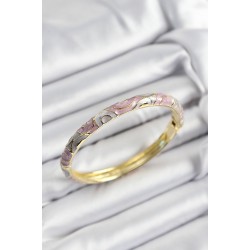 Mineli Pirinç Gri Ve Pembe Sarmal Motifli Gold Renk Kadın Kelepçe