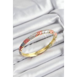 Mineli Pirinç Gri Ve Pembe Sarmal Motifli Gold Renk Kadın Kelepçe