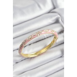 Mineli Pirinç Pembe Çiçek Motifli Gold Renk Kadın Kelepçe