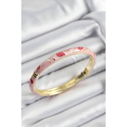 Mineli Pirinç Kırmızı ve Pembe Yaprak Motifli Gold Renk Kadın Kelepçe