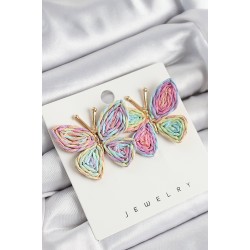 Pirinç Rainbow Kelebek Model Gold Renk Kadın Hasır Küpe