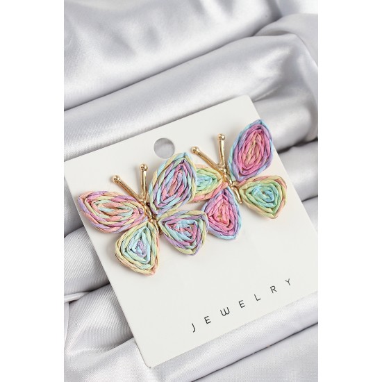 Pirinç Rainbow Kelebek Model Gold Renk Kadın Hasır Küpe