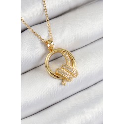 316L Çelik Zirkon Taşlı Düğüm Model Gold Renk Kadın Kolye