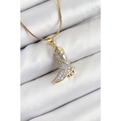 316L Çelik Zirkon Taşlı Çizme Model Gold Renk Kadın Kolye