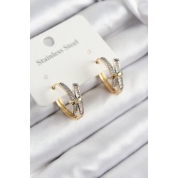 316L Çelik Zirkon Taşlı Düğüm Halka Model Gold Ve Gümüş Renk Kadın Küpe