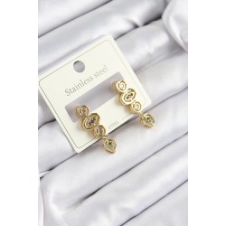 316L Çelik Zirkon Taşlı Sallantılı Geometrik Model Gold Renk Kadın Küpe