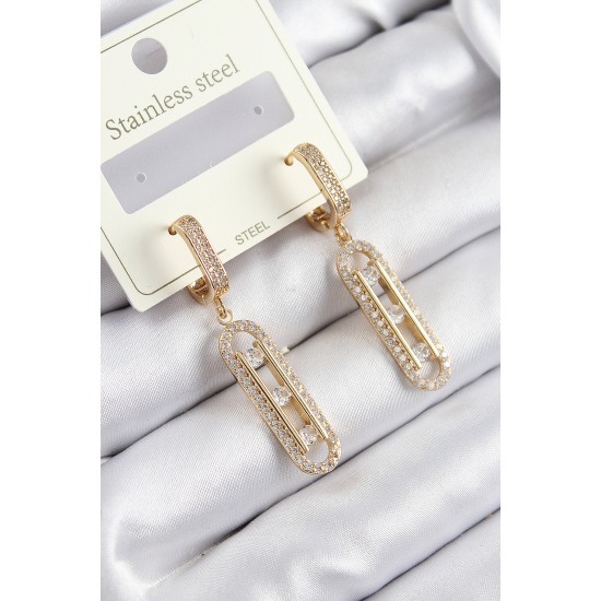 316L Çelik Zirkon Taşlı Sallantılı Messika Model Gold Renk Kadın Küpe 316L Çelik Zirkon Taşlı Sallantılı Messika Model Gold Renk Kadın Küpe