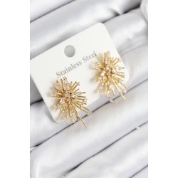 316L Çelik Zirkon Taşlı Aurora Işıltı Model Gold Renk Kadın Küpe