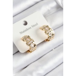 316L Çelik Zirkon Taşlı Halka Model Gold Renk Kadın Küpe