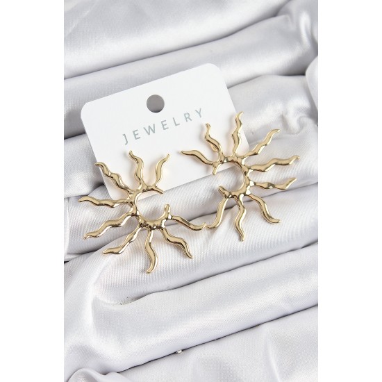 Pirinç Güneş Model Gold Renk Kadın Küpe Pirinç Güneş Model Gold Renk Kadın Küpe