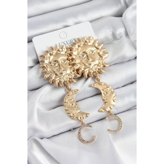 Pirinç Zirkon Taşlı Sallantılı Güneş Model Gold Renk Kadın Küpe Pirinç Zirkon Taşlı Sallantılı Güneş Model Gold Renk Kadın Küpe