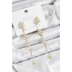 Pirinç Zirkon Taşlı Sallantılı  Model Gold Renk 925 Ayar Gümüş Çivi Kadın Küpe