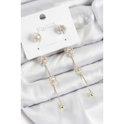 Pirinç Zirkon Taşlı Sallantılı  Model Gold Renk 925 Ayar Gümüş Çivi Kadın Küpe
