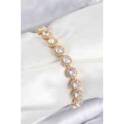 Pirinç Zirkon Taşlı Daire Baget Model Gold Renk VIP Seri Kadın Bileklik