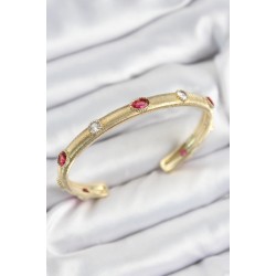 Pirinç Renkli Zirkon Taşlı Vintage Model Gold Renk Kadın Kelepçe