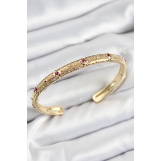 Pirinç Renkli Zirkon Taşlı Vintage Model Gold Renk Kadın Kelepçe