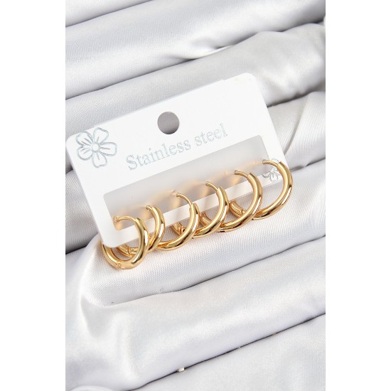 316L Çelik Halka Model Gold Renk 3'lü Set Kadın Küpe 316L Çelik Halka Model Gold Renk 3'lü Set Kadın Küpe