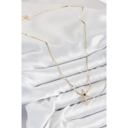 Pirinç Zirkon Taşlı Kutup Yıldızı Model Ezme Zincir Gold Renk Kadın Kolye