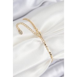 Pirinç Zirkon Taşlı Yonca Model Ezme Zincir Gold Renk Kadın Bileklik