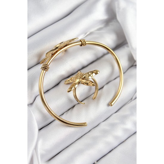 Pirinç Deniz Yıldızı Model Gold Renk Bileklik Yüzük Set Pirinç Deniz Yıldızı Model Gold Renk Bileklik Yüzük Set