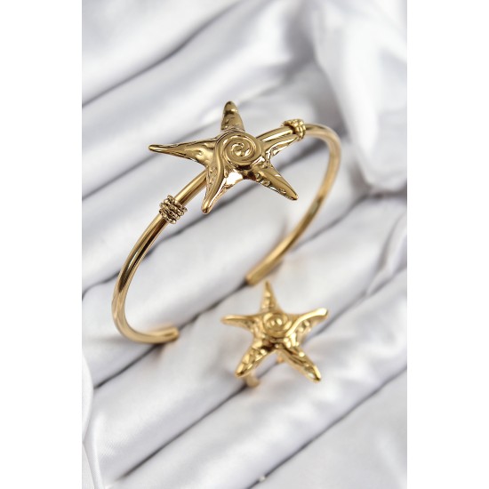Pirinç Deniz Yıldızı Model Gold Renk Bileklik Yüzük Set Pirinç Deniz Yıldızı Model Gold Renk Bileklik Yüzük Set