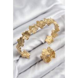 Pirinç Çiçek Model Gold Renk Bileklik Yüzük Set