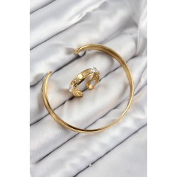 Pirinç Zirkon Taşlı Ayrık Model Gold Renk Bileklik Yüzük Set
