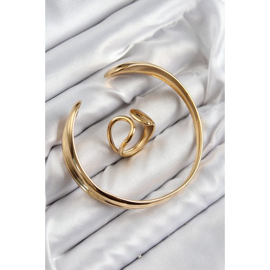 Pirinç Ayrık Model Gold Renk Bileklik Yüzük Set Pirinç Ayrık Model Gold Renk Bileklik Yüzük Set