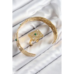 Pirinç Zirkon Taşlı Göz Model Gold Renk Bileklik Yüzük Set