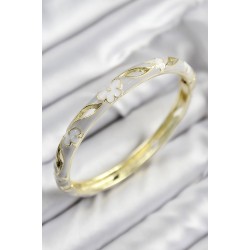 Mineli Pirinç Çiçek Motifli Gold Renk Kadın Kelepçe