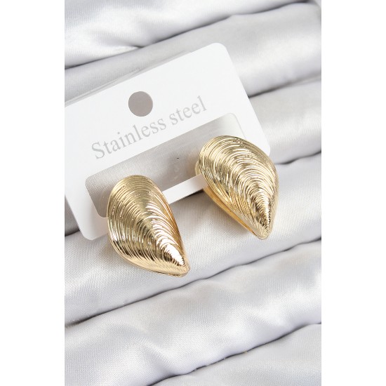 Pirinç İstiridye Model Gold Renk Kadın Küpe Pirinç İstiridye Model Gold Renk Kadın Küpe