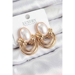 Pirinç İnci Detaylı Vintage Model Gold Renk Kadın Küpe