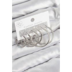 Pirinç Halka Model Gümüş Renk Kadın Set Küpe