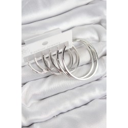Pirinç Halka Model Gümüş Renk Kadın Set Küpe